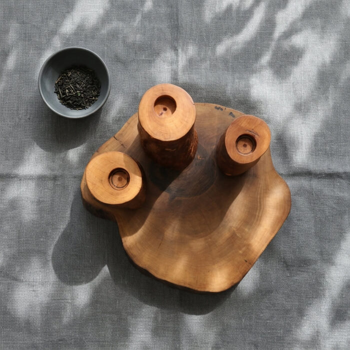 Masif Ceviz Kütük Wabi-sabi Stil Üçlü Mumluk