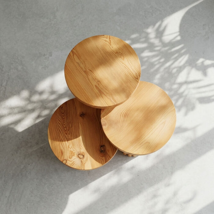 Assos Masif Çam Kanal Detaylı Üçlü Mantar Sehpa Takımı